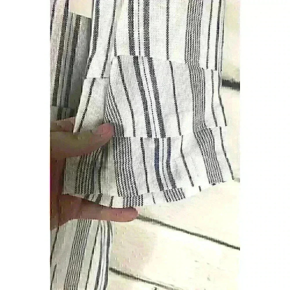 NWT Ellen Tracy Women Sz M White Black Striped Long Sleeve 1 Button Blazer Linen - Picture 6 of 7